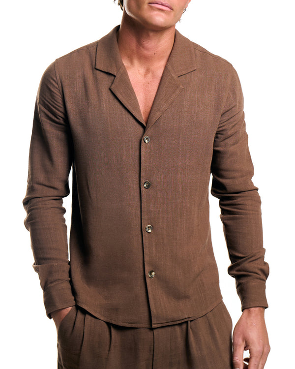 LIORA LINEN SHIRT - WALNUT