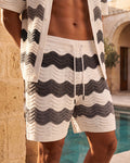 VÉLA CHEVRON KNIT SHORTS - WHITE/GREY