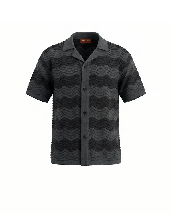 VÉLA CHEVRON KNIT SHIRT - CHARCOAL