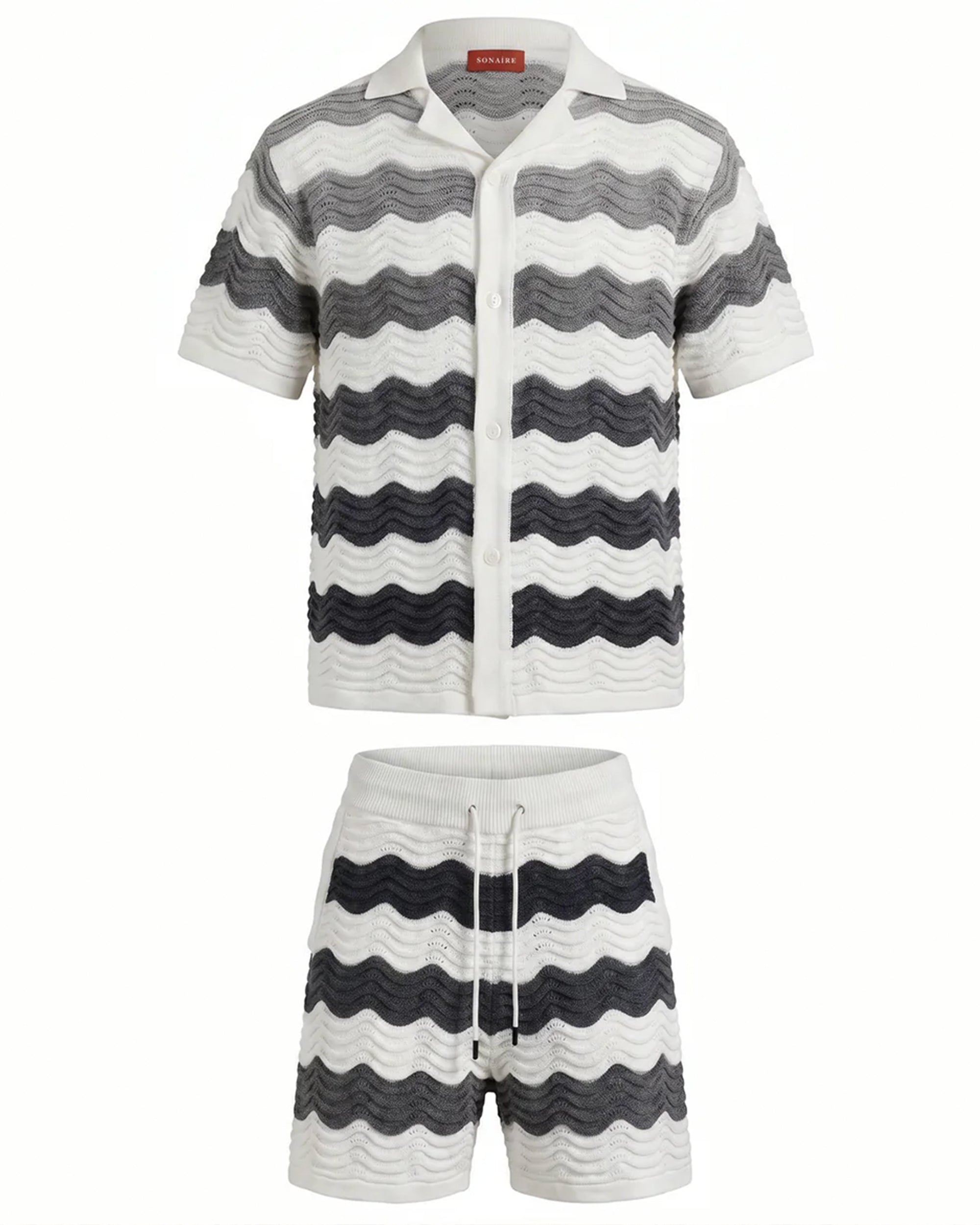 VÉLA CHEVRON KNIT SHORTS - WHITE/GREY