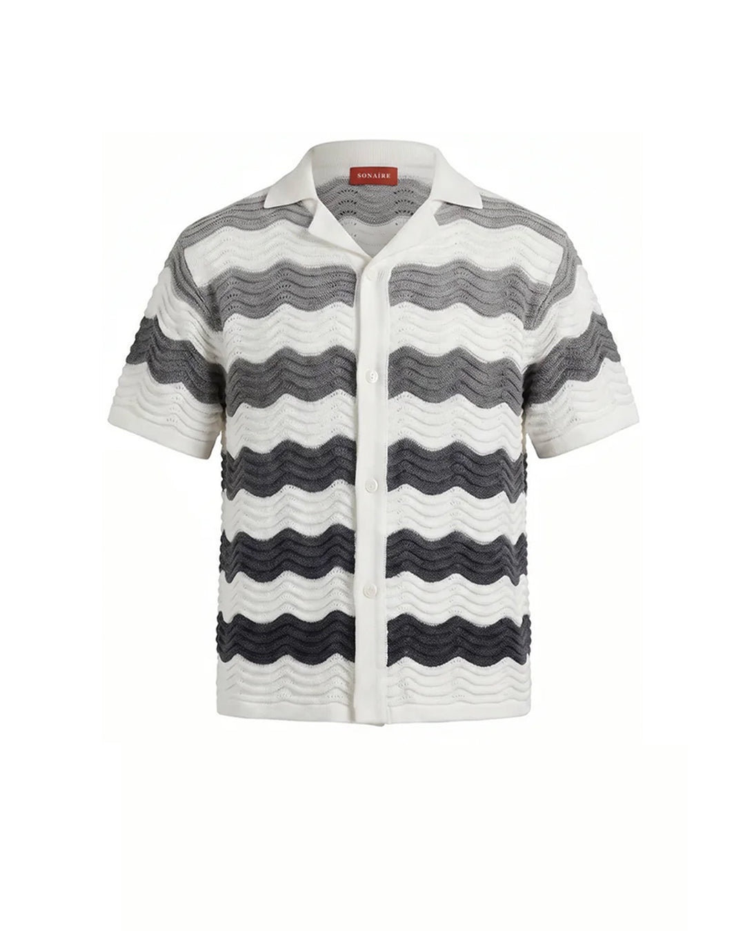 VÉLA CHEVRON KNIT SHIRT - WHITE/GREY