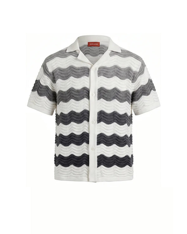 VÉLA CHEVRON KNIT SHIRT - WHITE/GREY