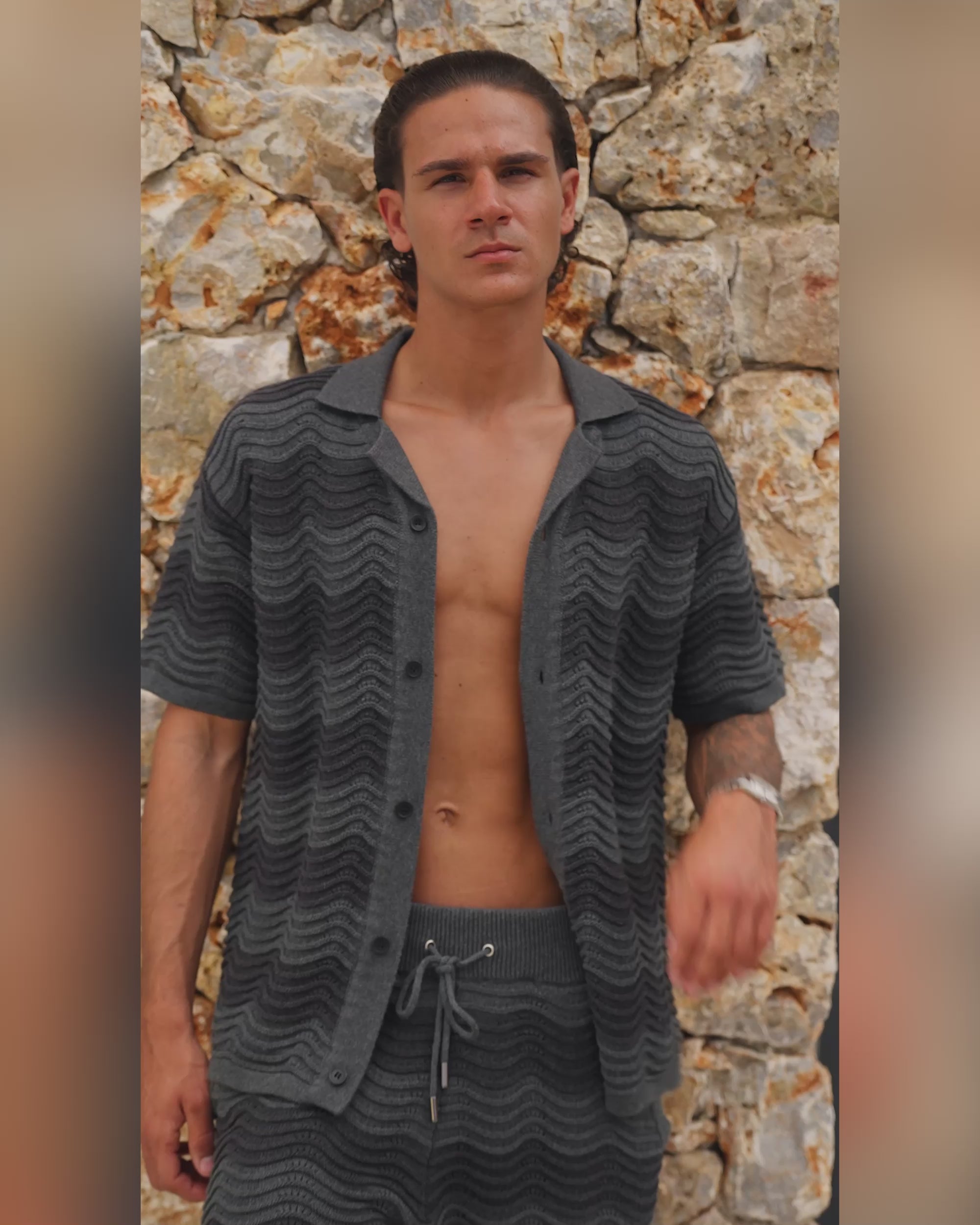 VÉLA CHEVRON KNIT SHIRT - CHARCOAL
